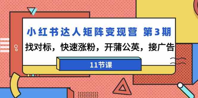 小红书达人矩阵变现营第3期，找对标，快速涨粉，开蒲公英，接广告（11节课）_111创业网-互联网轻创第一站