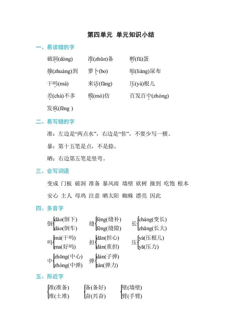 三年级语文上册第四单元单元知识小结（部编版）(1)_111创业网-互联网轻创第一站