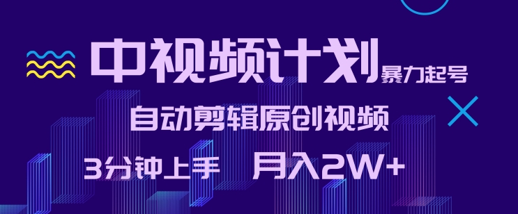 中视频计划暴力起号，自动剪辑原创视频，3分钟上手，月入2W+_111创业网-互联网轻创第一站