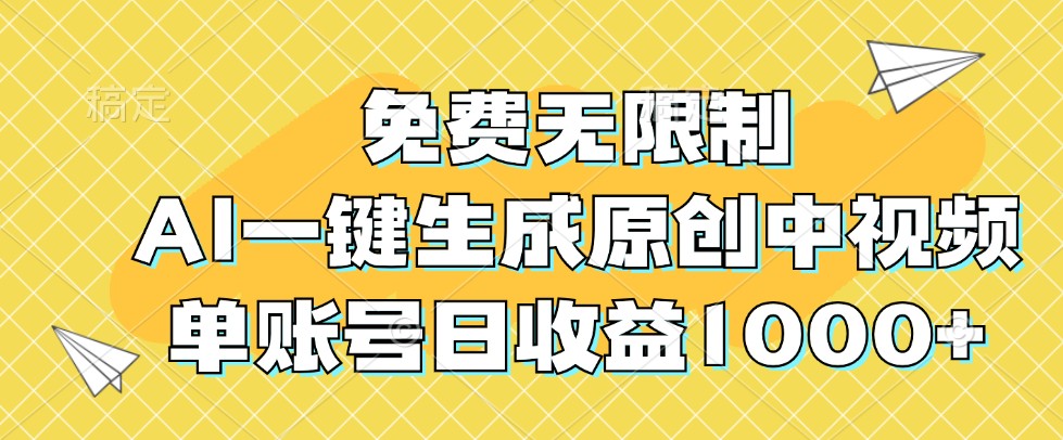 免费无限制，AI一键生成原创中视频，单账号日收益1000+_111创业网-互联网轻创第一站