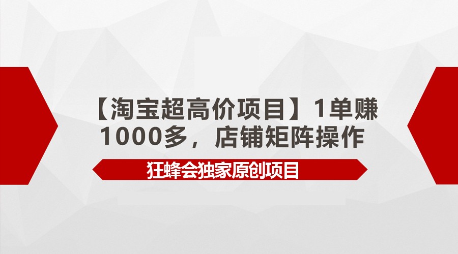 【淘宝超高价项目】1单赚1000多，店铺矩阵操作_111创业网-互联网轻创第一站