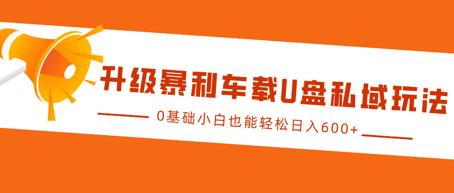 升级暴利车载U盘私域玩法，0基础小白也能轻松日入600+_111创业网-互联网轻创第一站