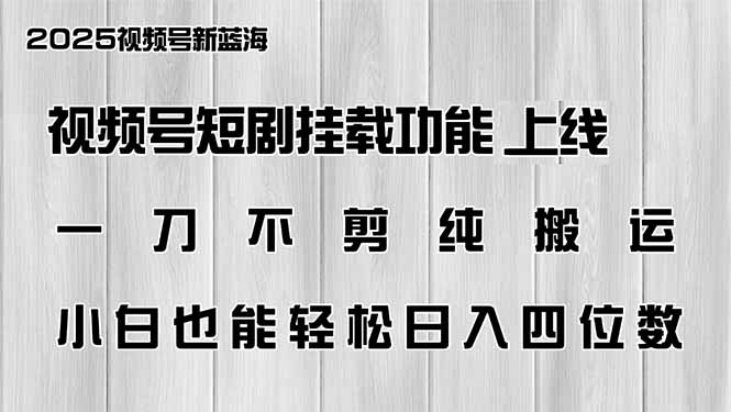 视频号短剧挂载功能上线，一刀不剪纯搬运，小白也能轻松日入四位数_111创业网-互联网轻创第一站